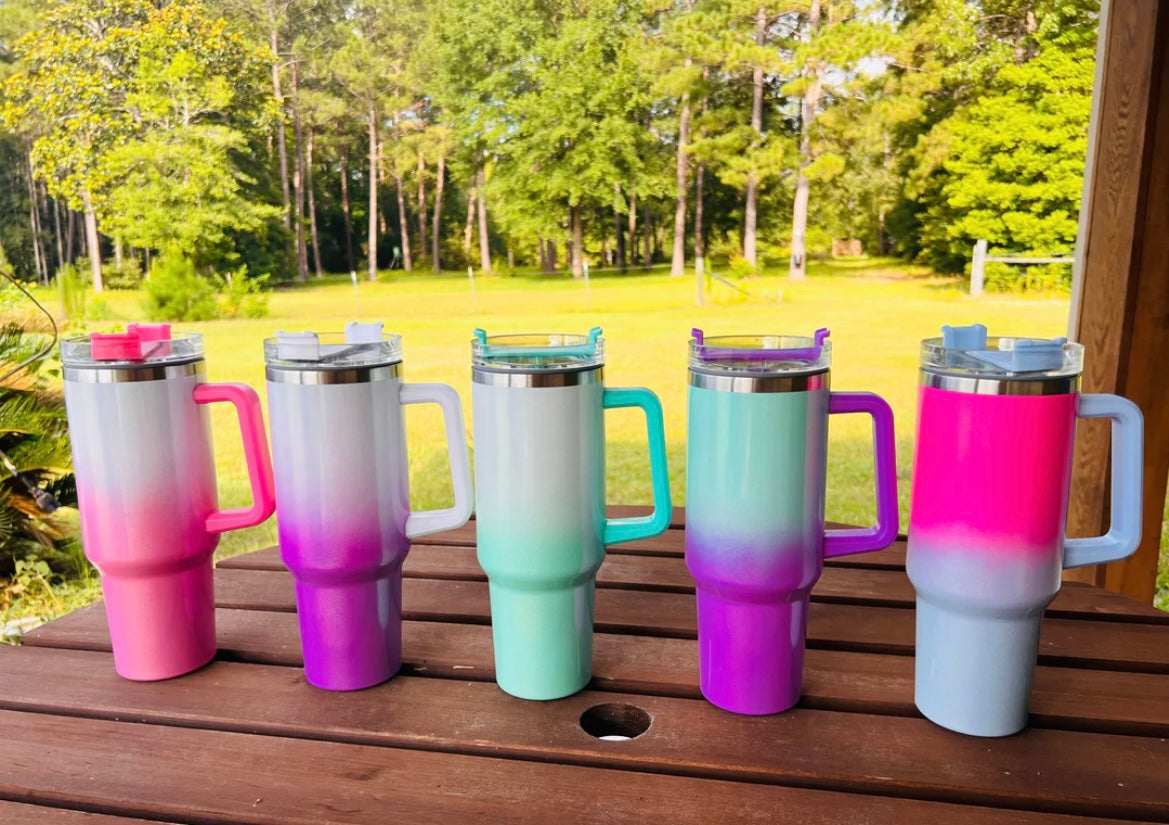 40 oz Tumbler with handle ombre