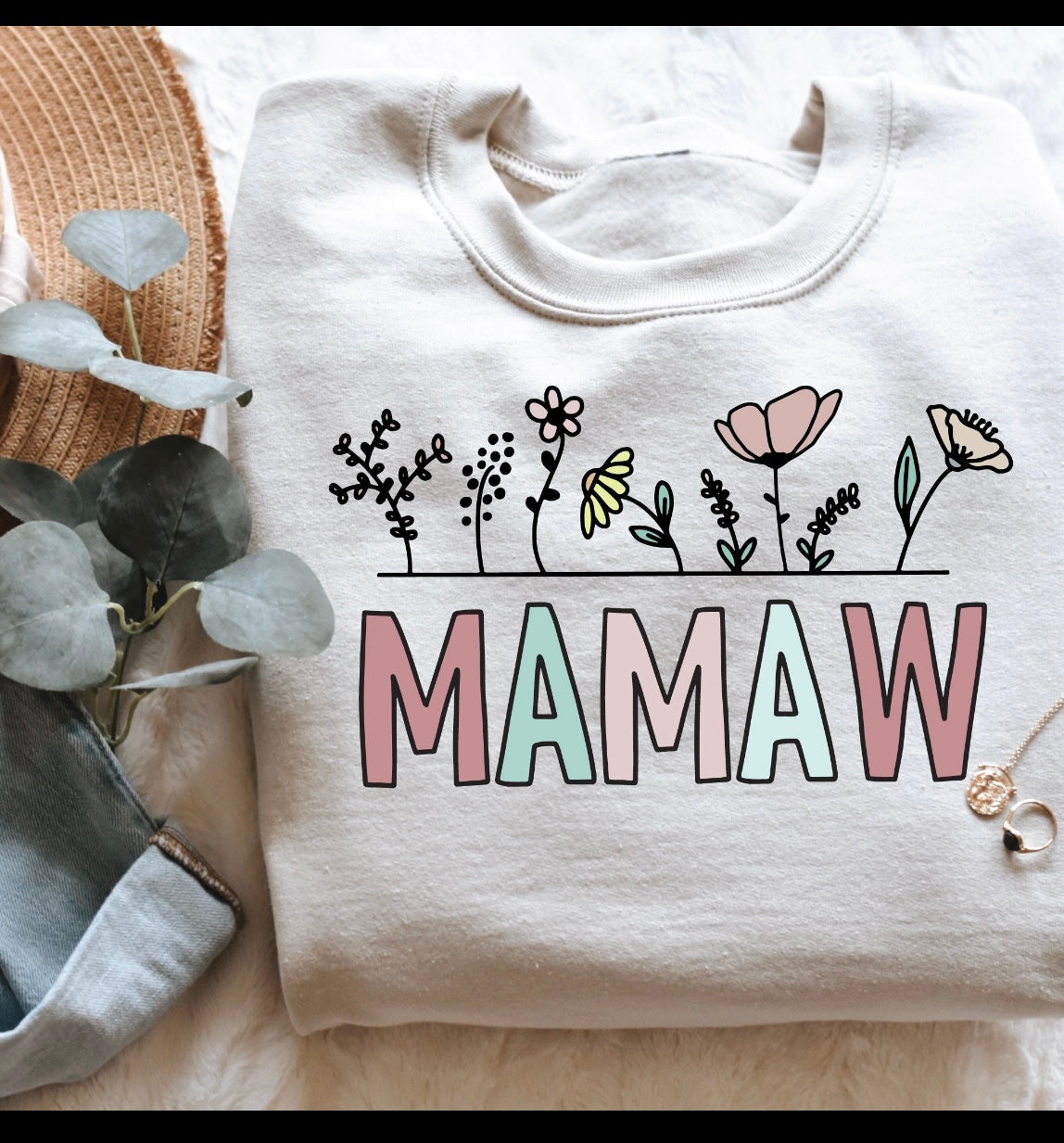 Mom, Grandma with flower long sleeve shirts